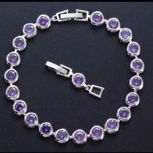 Rhodium plated amethyst lavender crystal tennis bracelet